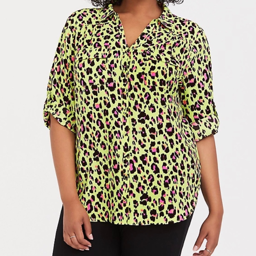 TORRID MADISON NEON YELLOW LEOPARD BLOUSE